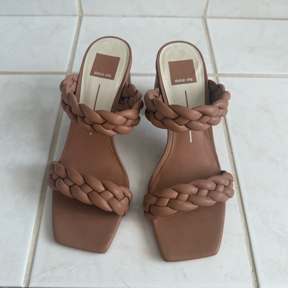 Dolce Vita Braided Double-Strap Slide Mules in Tan